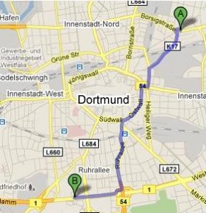Auf dieser Strecke wird sich am Sonntag der Autokorso durch die Stadt schlängeln. Quelle: Eigene Darstellung/google maps.